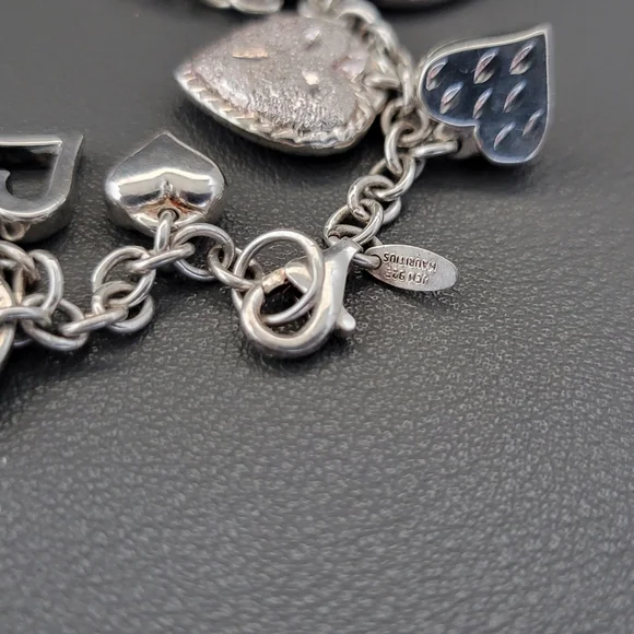 JCM Mauritius Sterling Silver Heart Charm Bracelet – Artisan by Jacmel Jewelry - Picture 3 of 5